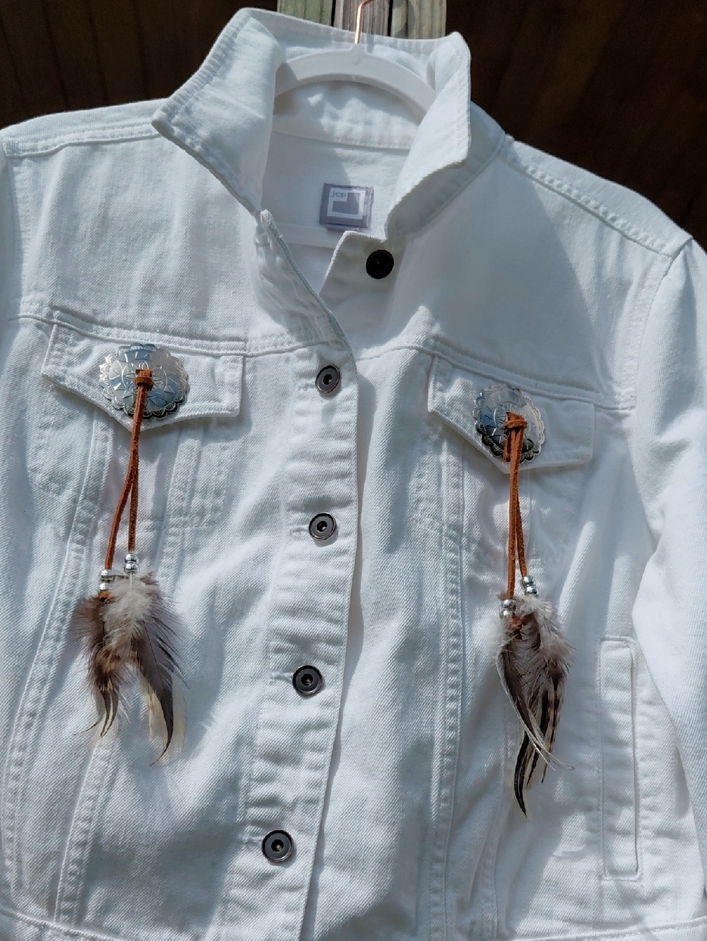 White Beaded Women's Jean Jacket - Picture 2 of 9